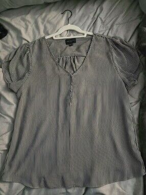 Premise Woman Black White Striped Blouse | Size 2X